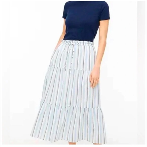 J. Crew Dresses & Skirts - J Crew Tiered Blue, White, gray Striped  Skirt Size Large